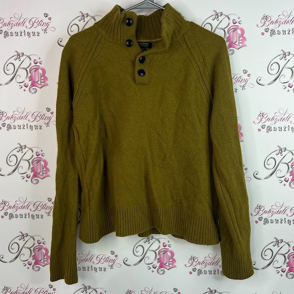 Banana Republic sweater wool gold Olive Sweater buttons warm winter wools